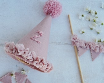 First birthday party hat, Felt cone hat, 1st birthday decor, Baby photoshoot accessory, Custom princess hat, Mini party hat for 2nd birthday