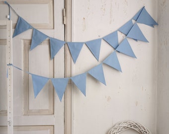 BLUE bunting banner, Cotton flags for nursery, Garland wall decor, Jubilee bunting, Fabric banner, Pennant chain, Kids nursery, Wimpelkette