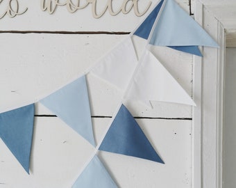 BLUE bunting banner, Cotton flags for nursery, Garland wall decor, Flag bunting, Fabric banner, Pennant chain for kids nursery, Wimpelkette