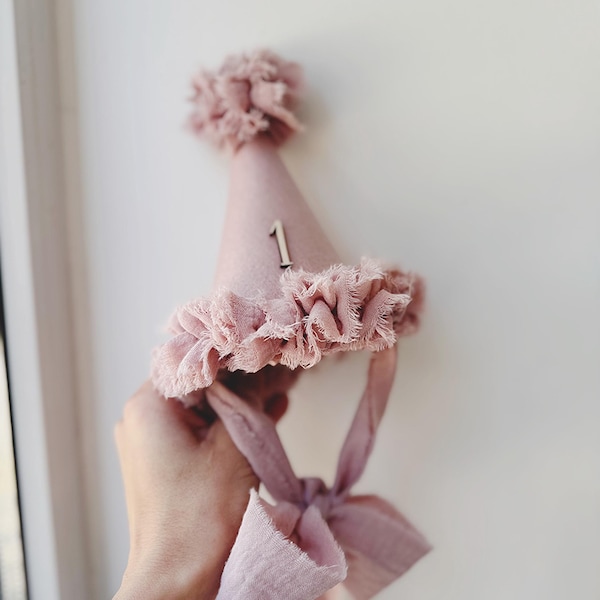 Cone hat with frills, Custom party hat for birthday party, Handmade product for baby shower, Toddler gift idea, Personalized item for girl