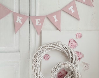 Custom bunting banner with name, Personalized pennant chain, Cotton garland with phrase, Garland with text, Handmade fabric bunting string