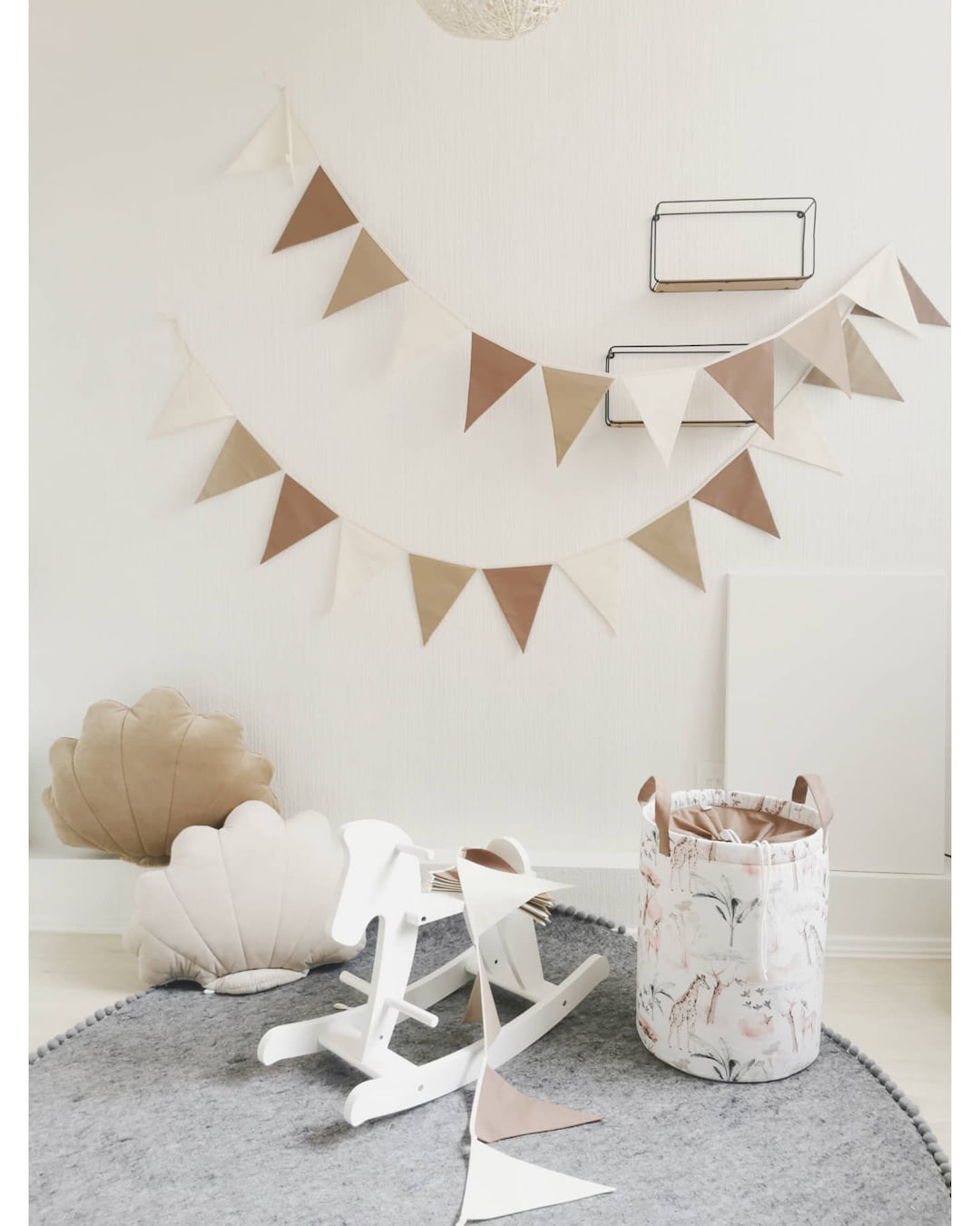 10 pezzi di bandierine in tessuto per cameretta dei bambini, rosa, bifacciali, per baby shower, 3,15 m, per giardino, matrimonio, compleanno, camera da letto, decorazione (giallo e marrone