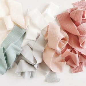 Nastri con bordo in mussola grezza per regalo, confezioni regalo in tessuto biologico, nastro per bouquet in doppia garza per matrimoni, nastro per bouquet da sposa rosa antico
