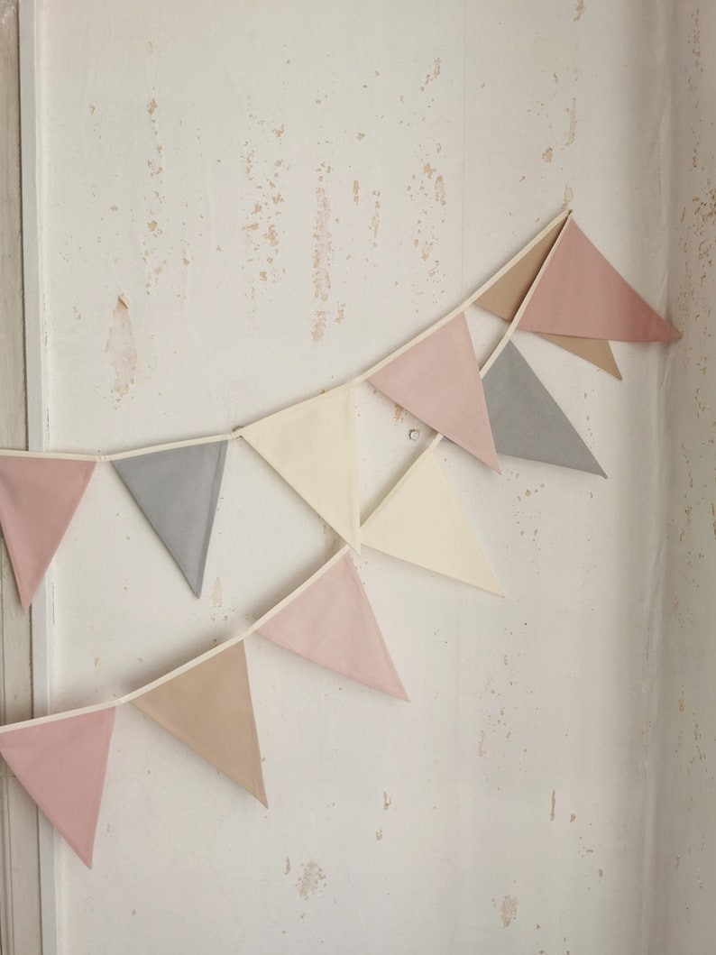 This beautiful pastel bunting banner will be perfect decoration for kids nursery, anniversary, festive, baby shower or restaurant. it made from 100% cotton fabric and have a OEKO-TEX sertificate. We do custom order for triangle flags as many you need