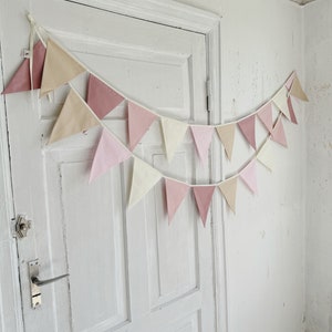 Bandierine ROSA, Bandierine in cotone per asilo nido, Decorazione murale con ghirlanda, Bandierine con bandierine, Bandierine BIANCO SPORCO, Asilo nido per bambini, Wimpelkette