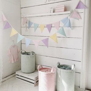 PASTEL bunting banner, Cotton flags for nursery, Garland wall decor, Pennant chain, Fabric banner, Pennant chain, Celebration Wimpelkette