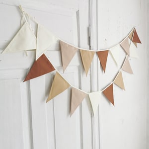 EARTH TONE bunting banner, Cotton flags for nursery, Garland wall decor, Fabric flag bunting, Pennant chain, Kids nursery triangle string
