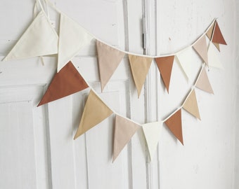 Banderines en tonos tierra, banderines de algodón para guardería, guirnaldas de pared, banderines de tela, cadena de banderines, guirnalda triangular para guardería infantil