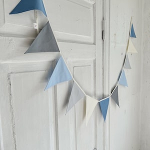 BLUE bunting banner, Cotton flags for nursery, Garland wall decor, Flag bunting, Bunting banner, Off white bunting, Kids nursery wimpelkette