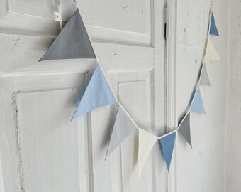 BLUE bunting banner, Cotton flags for nursery, Garland wall decor, Flag bunting, Bunting banner, Off white bunting, Kids nursery wimpelkette