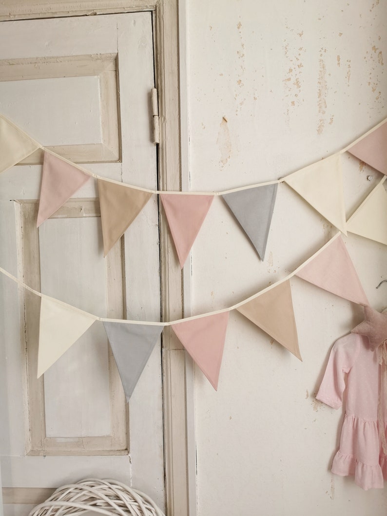 This beautiful pastel bunting banner will be perfect decoration for kids nursery, anniversary, festive, baby shower or restaurant. it made from 100% cotton fabric and have a OEKO-TEX sertificate. We do custom order for triangle flags as many you need