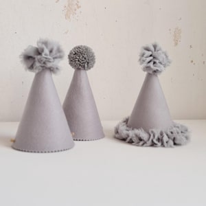 GRAY first birthday cone hat, Felt party hat, 1st birthday decor, Custom cone hat for 2nd party, Pink princess hat, Mini party hat for boy