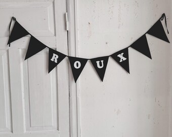 Custom bunting banner with name, Personalized pennant chain, Fabric triangles with phrase, Garland with text, Handmade string with words