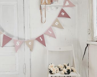 Custom bunting banner with name, Personalized baby name chain, Cotton fabric garland with phrase/text, Handmade triangle string with letters
