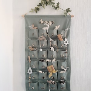 OLD GREEN Adventskalender für Kinder mit Taschen und Zahlen, Wiederverwendbare Weihnachtsgeschenkbox, Countdown-Geschenkkalender, Personalisierter Kalender