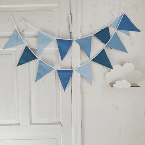 BLUE bunting banner, Cotton triangle bunting flags, Fabric pennant chain, Party decor string, Decoration for baby BOY shower, Custom garland