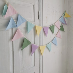 COLORFUL bunting banner, Cotton flags for nursery, Garland wall decor, Flag bunting, Fabric banner, Pennant chain, Kids nursery, Wimpelkette