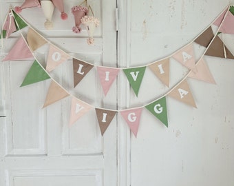 Custom bunting banner with name, Personalized pennant chain, Cotton garland with phrase, Garland with text, Handmade fabric string with word