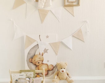 Banderines beige y blancos, triángulos de algodón, guirnaldas para decorar la pared, banderines de tela, guirnaldas para decorar la habitación de los niños, guirnaldas de tela.