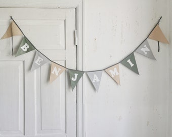 Fanion personnalisé avec lettres, chaîne de fanions personnalisée, guirlande avec nom, fanion en coton avec texte, ficelle en tissu faite main