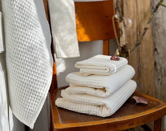 Paños de cocina con tejido gofrado, toallas suaves para el rostro, toallas de baño con lazo, toallas de mano de algodón orgánico, toallas de spa neutras