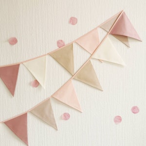 Bandierine ROSA, Wimpelkette, Ghirlanda per bambine, Banderuola per asilo nido, Bandierine per baby shower, Catena di bandierine in cotone, Bandierine in stile BOHO