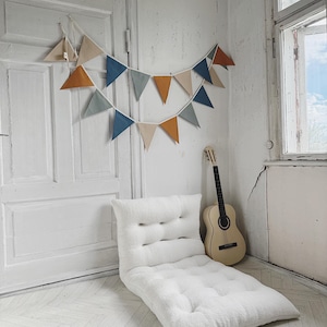 Party bunting banner for boys nursery, Cotton fabric hanging flags, Handmade garland for baby shower, Pennant banner for kids birthday party