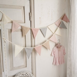 Bandierine pastello, bandierine triangolari, catene di gagliardetti, nastrini per bambini, bandierine in cotone, decorazioni per feste, decorazioni per baby shower per bambine