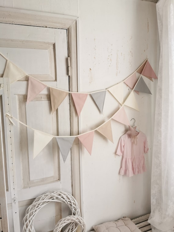 Pastel bunting banner, Triangle bunting, Pennant chain, Wimpelkette fur kinder, Cotton flags, Party decor, Decoration for baby girl shower
