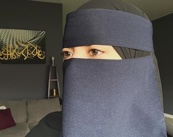 Saudi Style Niqab, Niqab, Niqab veil, Navy Blue, Bedoon Essm, with CLIP SNAP, Saudi Niqab, Niqab set, niqab saudi, Niqab Gloves,