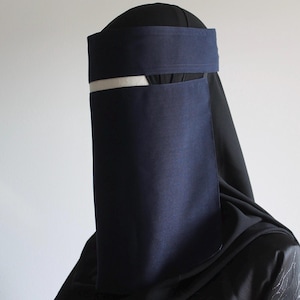Saudi Style Niqab, Niqab, Niqab veil, Navy Blue, Bedoon Essm, with CLIP SNAP, Saudi Niqab, Niqab set, niqab saudi, Niqab Gloves,