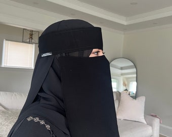 Saudi Style Niqab, Niqab, Niqab veil, Bedoon Essm, with CLIP SNAP, Saudi Niqab, Niqab set, niqab saudi, Niqab Gloves, 13 in,