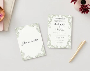 Invitación moderna de Nikah / Plantilla minimalista para boda islámica / Editable en Canva / Descarga de invitación digital musulmana