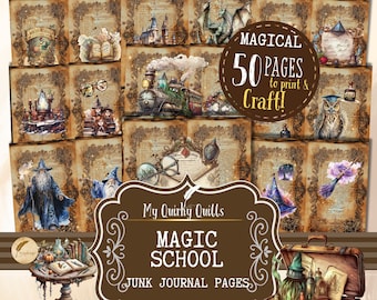 Magic School Junk Journal Pages, Printable Wizard Scrapbooking Pages, Collage Pages, Scrappy Paper, Scrapbooking Supplies Digital Download