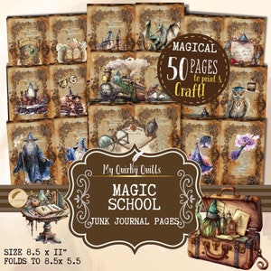 Magic School Junk Journal Pages, Printable Wizard Scrapbooking Pages, Collage Pages, Scrappy Paper, Scrapbooking Supplies Digital Download