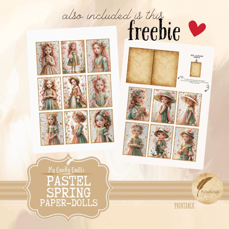 Spring Paper Dolls Pastel Spring Paper Doll Fussy Cuts, Digital Ephemera, Whimsical ...