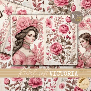 Rosa Floral Viktorian Junk Journal Seite Hintergründe | Vintage Ephemera zum Ausdrucken | Digitaler Download für Junk Journaling & Scrapbooking