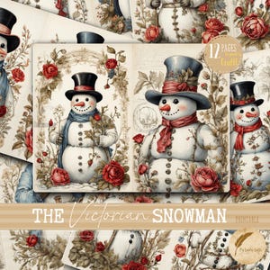 Printable Victorian Snowman Junk Journal Pages | Antique Winter Ephemera | Vintage Snow Collage Sheets for Scrapbooking Festive Paper Crafts