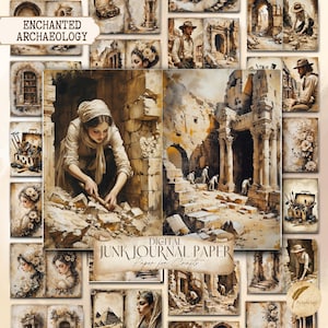 Enchanted Archaeology Junk Journal Pages | Vintage Scrapbook Paper Crafts | Collage Paper Digital Backgrounds Ancient Egypt, Petra...