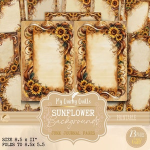 Sunflower Themed Border Writing Paper, Junk Journal Stationery, Decorative Scrapbook Pages, Printable Craft Paper, Digital Download Kit