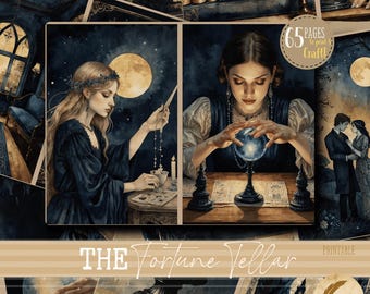 Vintage Fortune Teller Junk Journal Pages | Mystical Printable Ephemera Kit | Crystal Ball, Magic, Tarot, Palmistry Art | Digital Download