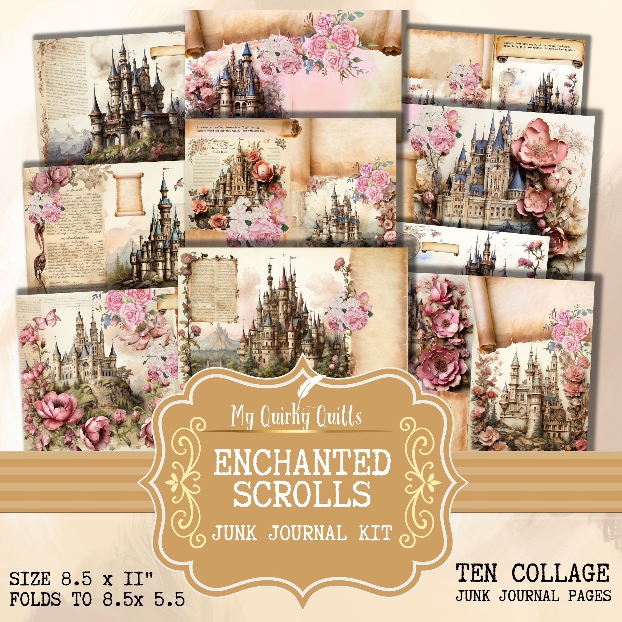 Printable Junk Journal Kit | Enchanted Scrolls Themed Scrapbooking for ...