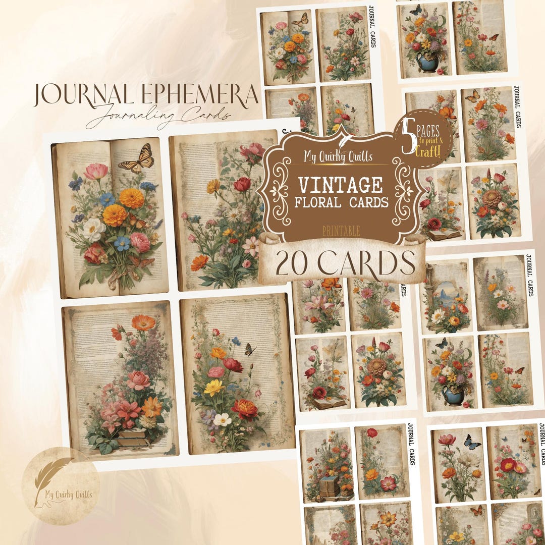 Vintage Floral Junk Journal Printable | Botanical Ephemera Cards ...