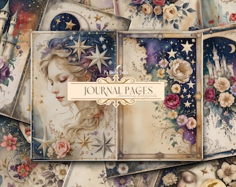 Moon Fairy Tale Junk Journal Pages | Celestial Fantasy Printables | Moonlight Ephemera | Mystical Starry Scrapbook Decorative Digital Paper