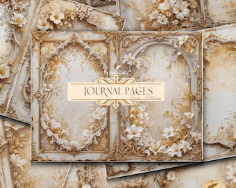 Beige & Yellow Botanical Border Junk Journal Pages | Vintage Floral Printable Paper, Neutral Backgrounds, Digital Ephemera Download Crafts