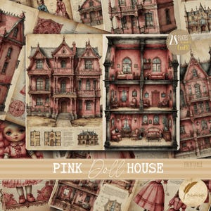 Rosa Viktorianischen Puppenhaus Junk Journal Printables | Vintage Digital Bausatz | Druckbare Shabby Chic Scrapbooking Papiermodelle | Puppenhaus Ephemera