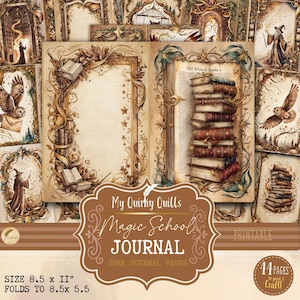 Carta da lettere con bordo a tema scuola di magia, cancelleria per diario spazzatura, pagine decorative per album, carta da bricolage stampabile, kit per download digitale