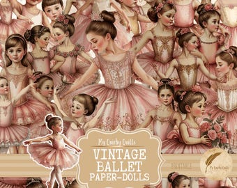 Vintage Ballet Paper Doll Fussy Cuts, Digital Ephemera, Whimsical Printable, Junk Journal Images, Scrapbook Printable Kit, Collage Sheet