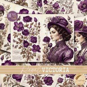 Victorian Junk Journal Pages Purple Floral | Vintage Printable Ephemera | Digital Download for Junk Journaling & Mixed Media Scrapbooking