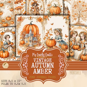 Vintage herfst herfst Amber Junk Journal Decoratief ambachtelijk papier Scrapbooking Efemere collagevellen Digitale illustraties om te knutselen